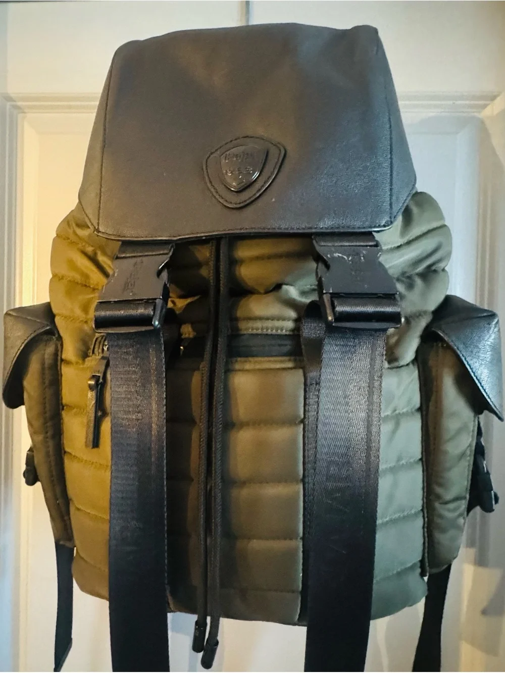 Pajar Olive Green Quilted Backpack with Black Trim